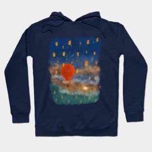 Hot air balloon on clouds towards the sun Hoodie